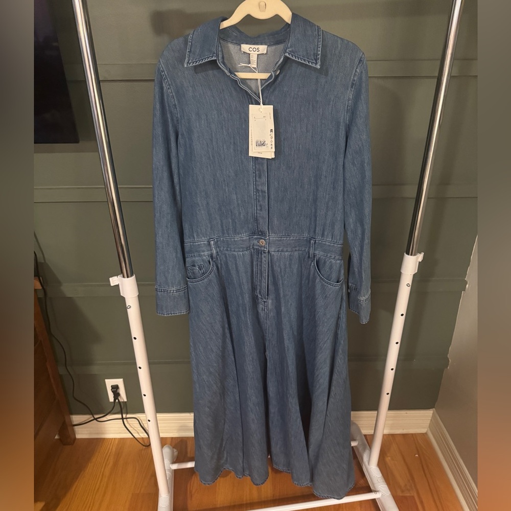 COS Blue Buttoned Smocked Sundress